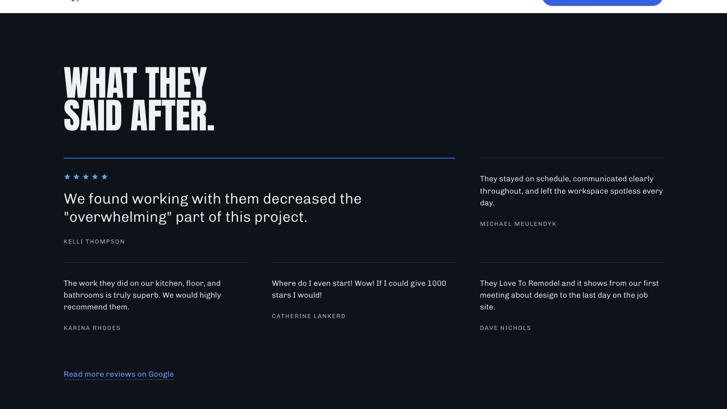 The reviews section of the new homepage