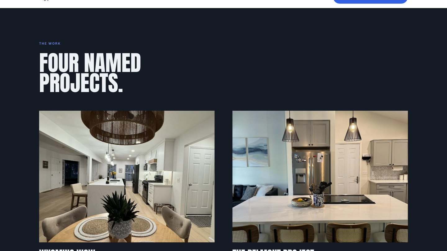 The projects section of the new homepage